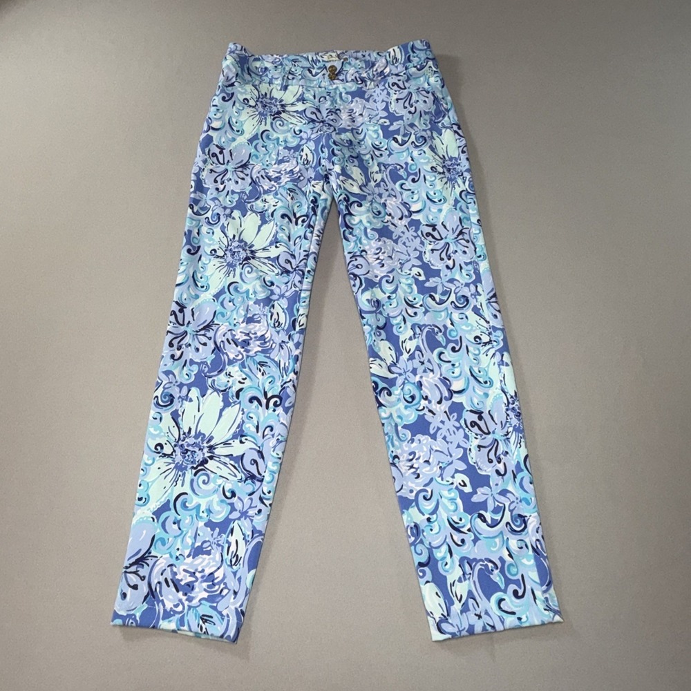 Lilly Pulitzer Luxletic Cameron Pants Saltwater Blue Suns Out Funs Out Size 8